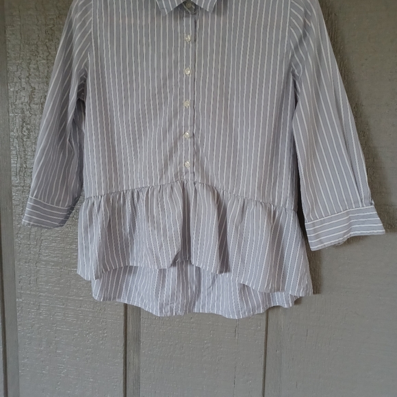 Trovata Birds Of Paradis Striped Peplum SZ XS Top Button Collared Cotton Preppy - Picture 3 of 9